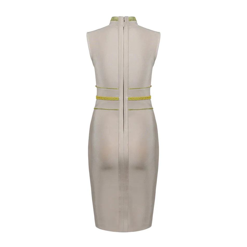 Hashupha Winter Women Bandage Bodycon Sexy Club Sleeveless Mini Dress Turtleneck Solid Elegant Evening Party Apricot Dresses | Женская