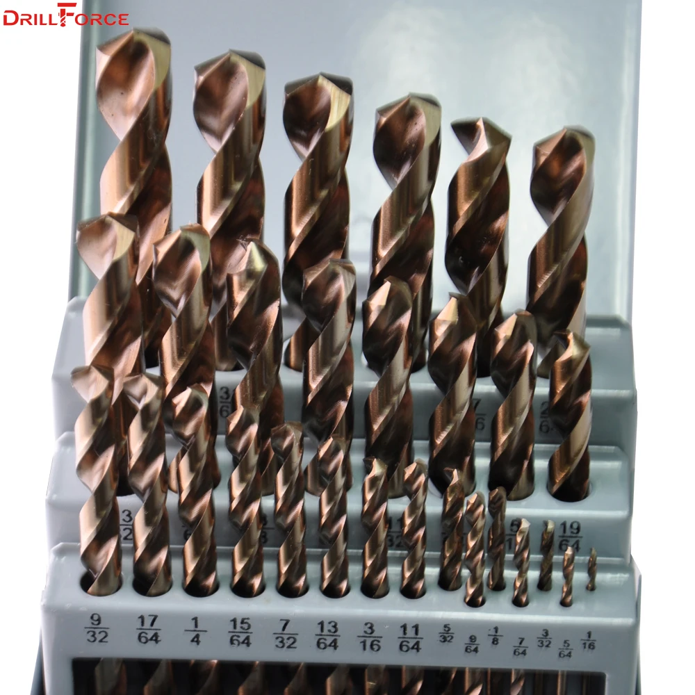 Drillforce 29 шт. 1/16 &quot-1/2&quot HSS M35 Кобальт ручной сверло древесины Деревообработка набор