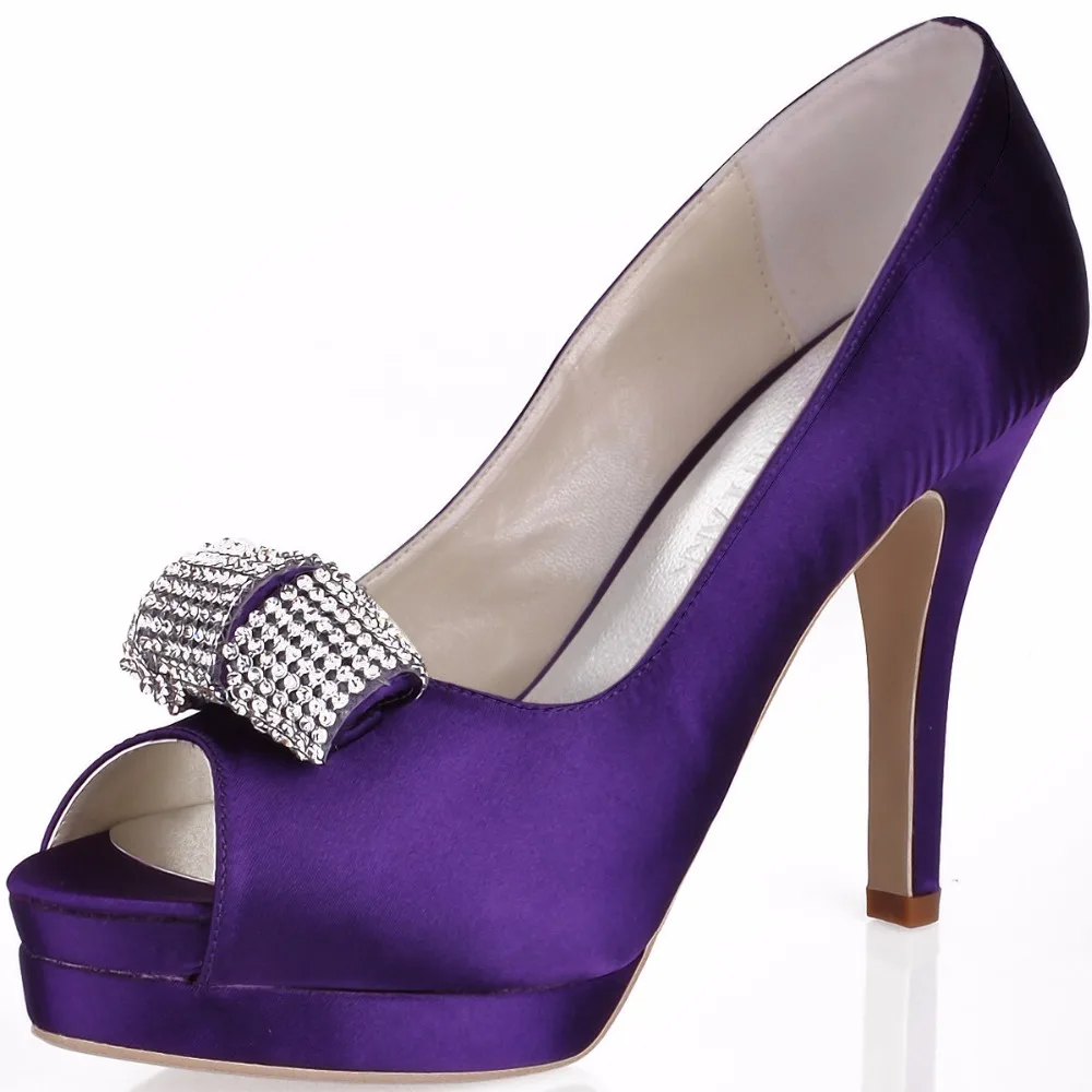 Женские фиолетовые туфли на высоком каблуке с открытым носком со стразами