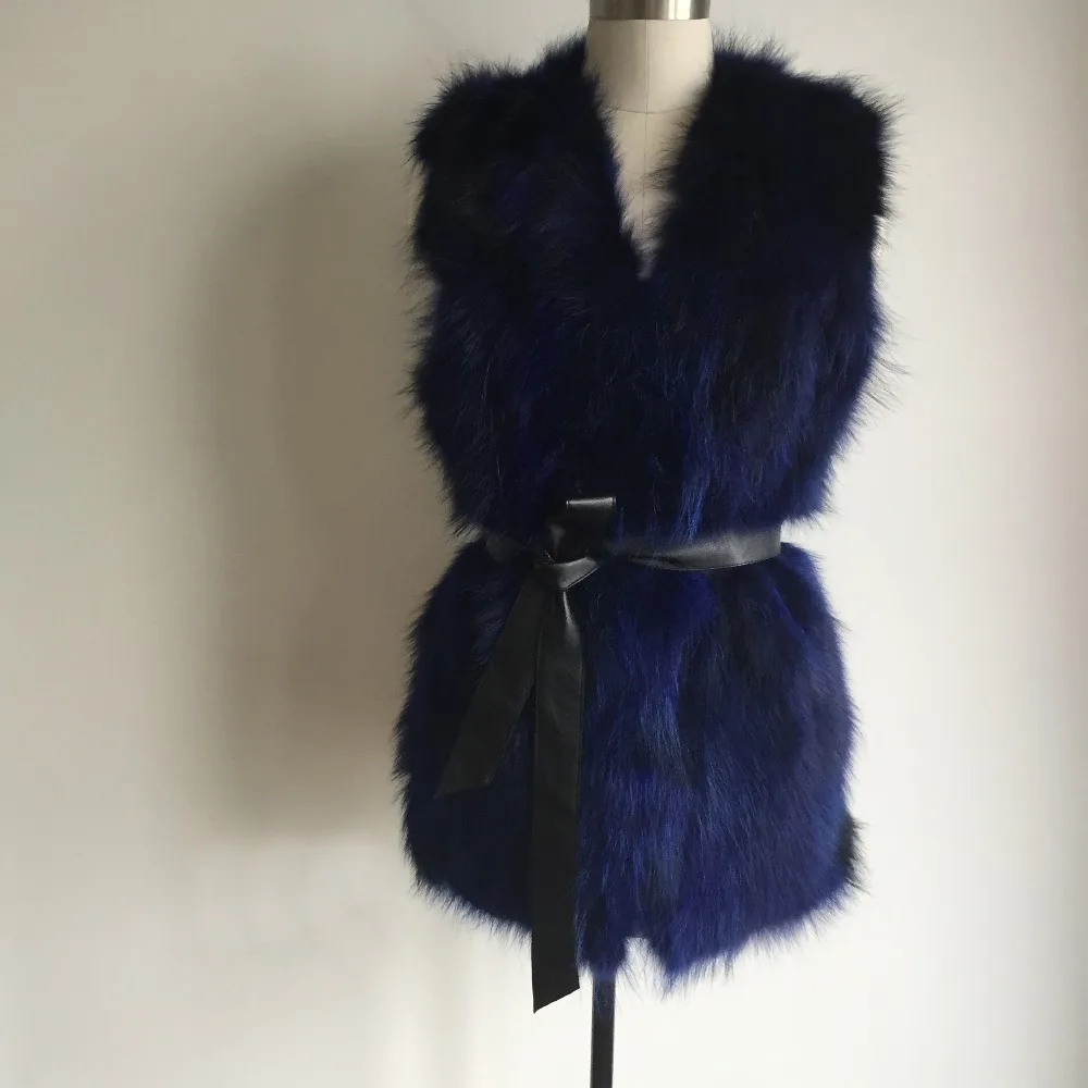 Жилет из натурального меха енота многоцветная жилетка большого размера на заказ