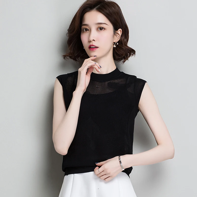 Летний женский трикотажный базовый топ без рукавов тонкий вязаный жилет