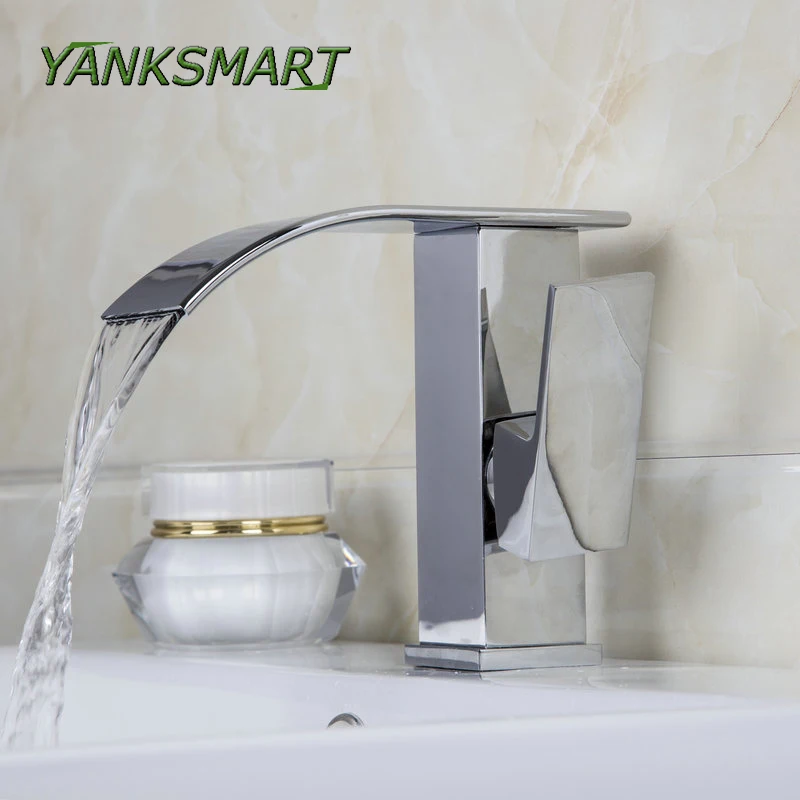 YANKSMART Rotable ручка хромированный Водопад Носик с одним рычагом и отверстием