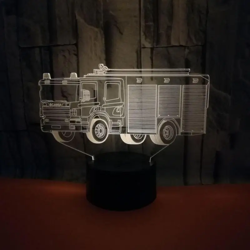 Пожарная машина 3d настольная лампа led ночник семь цветов сенсорный пульт