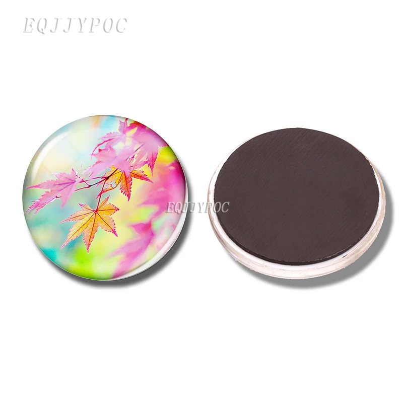 PACK OF 1 Кленовый лист красочный лист натуральные осенние листья магнит на холодильник магниты 30 мм стеклянные наклейки из кабошона украшение дома - Цвет: PACK OF 1