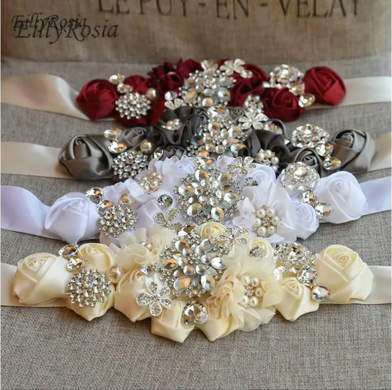 

Crystal Wedding Belts Pearls Flowers Satin Ribbon Sash Rhinestone Wedding Dress Belt Wedding Accessories Bridal Belt Bohemian