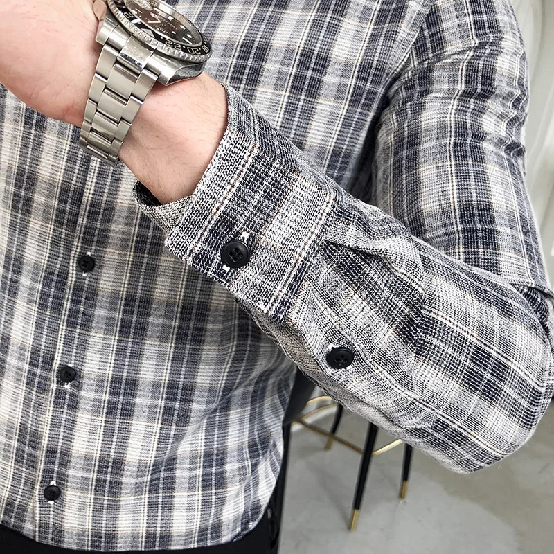 Брендовая Новая мужская Повседневная рубашка мода 2018 приталенное клетчатое