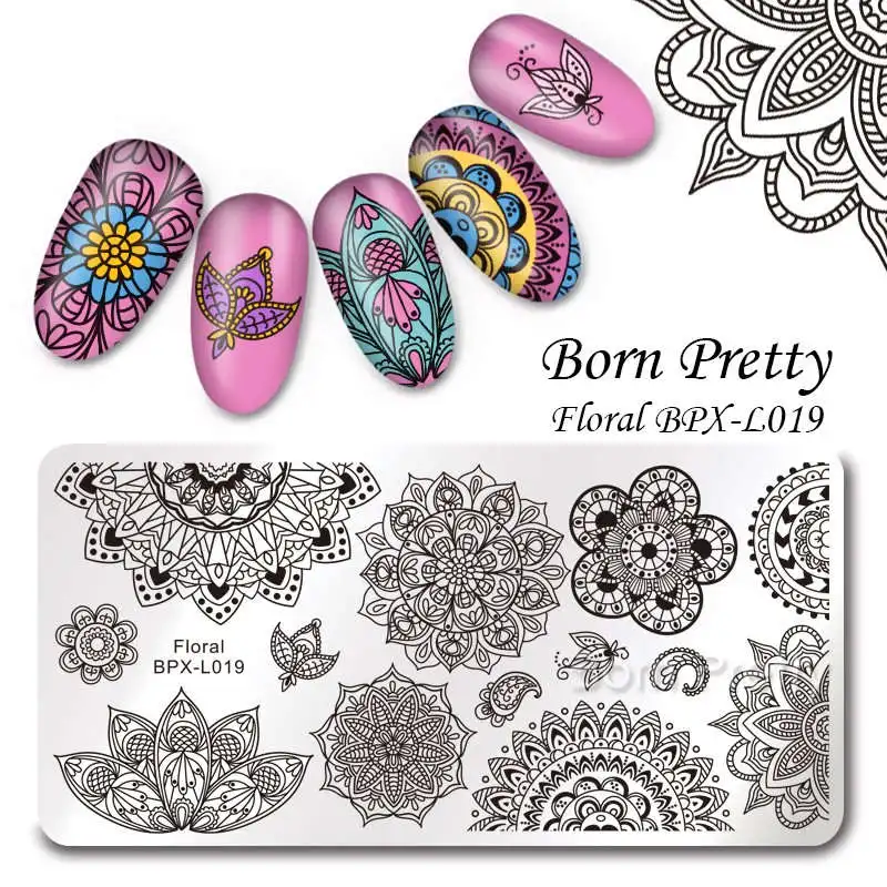 BORN PRETTY ногтей штамповки пластины кленовый лист дизайн из нержавеющей стали прямоугольник ногтей штамп трафареты шаблон - Цвет: BPX-L019
