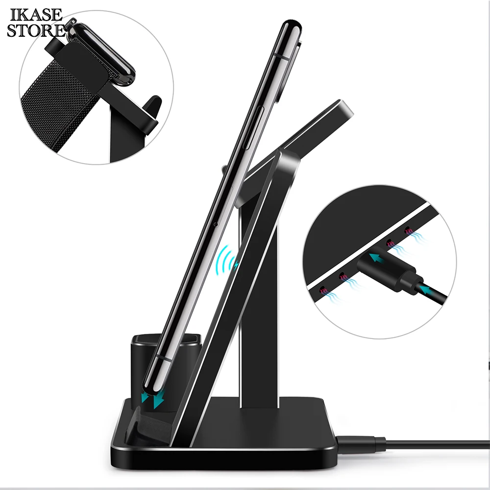 3 in 1 Wireless Charger Stand For iphone Xs X Xr 8 plus Ikase store Qi Mobile Phone Fast Charging | Мобильные телефоны и