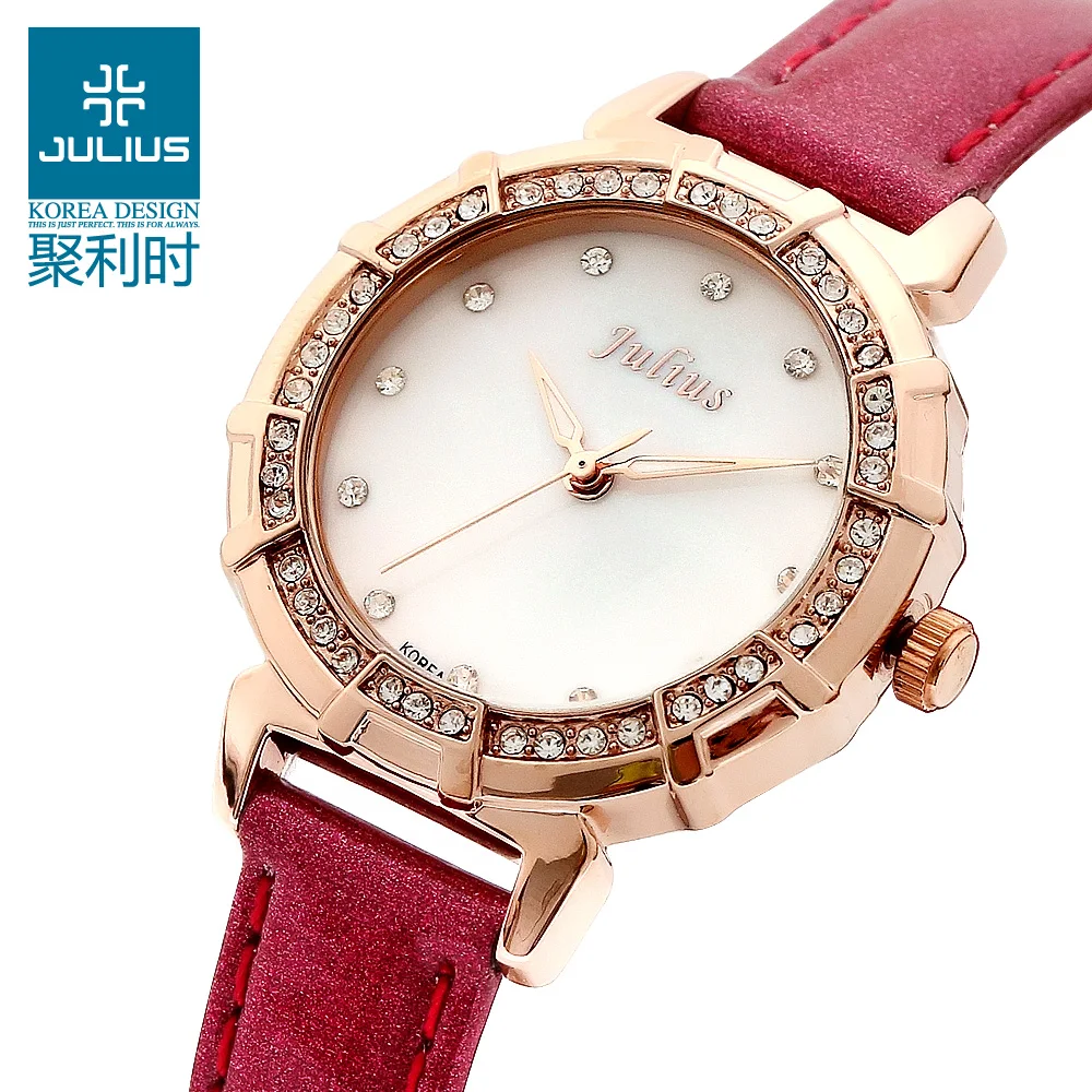 Julius часы модный бренд роскошные хрустальные золотые женские кожаные Наручные