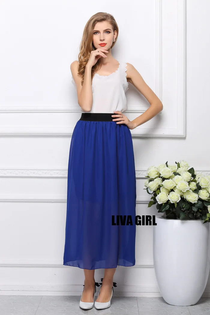 Женская длинная шифоновая плиссированная юбка до щиколотки летняя одежда яркого