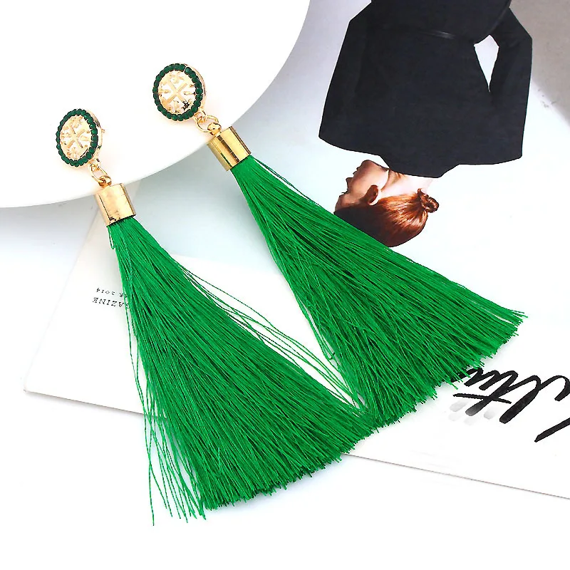 

New 9 Colors Ethnic Long Tassel Earrings For women Wedding Gift Fabric Flower Drop Earrings Crystal Statement Ear Boho Jewelry