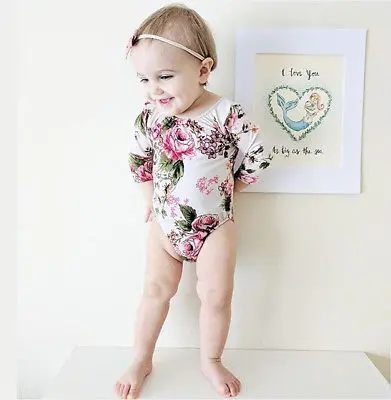 Одежда для новорожденных девочек боди с длинными рукавами и цветочным рисунком