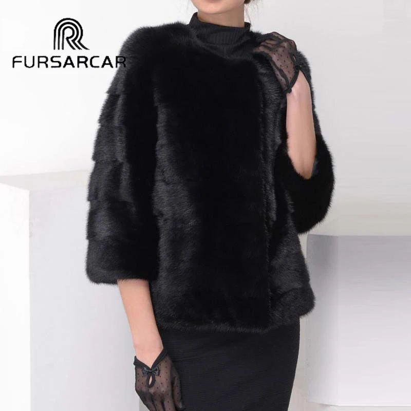 Шуба FURSARCAR из натурального меха норки женская черная шуба натуральной кожи