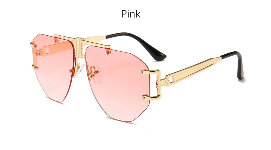 Pink Винтажные зеркальные женские очки пилота очки негабаритных без оправы прозрачные брендовые дизайнерские мужские солнцезащитные очки модные женские - Цвет линз: Pink