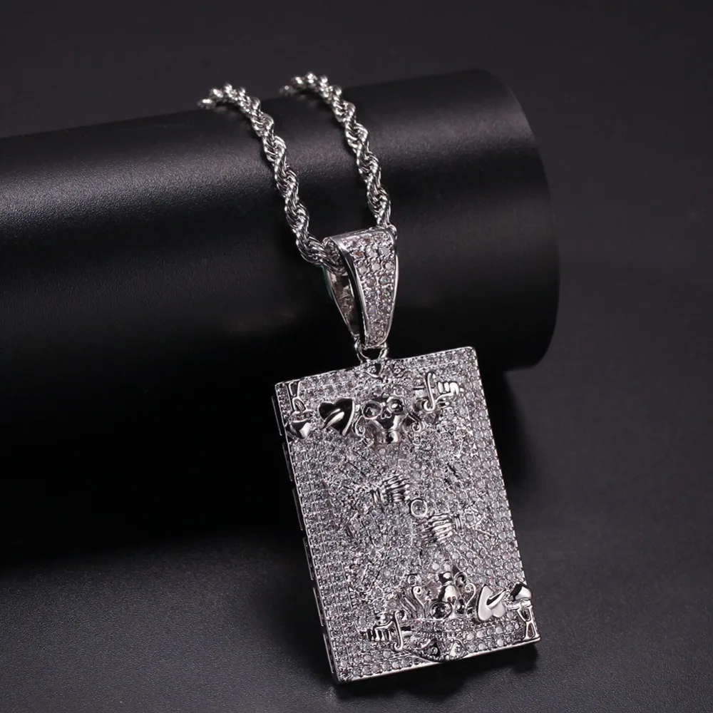Хип-хоп AAA CZ камни Bling Ice Out Poker счастливое сердце персик K Череп Квадратные Подвески ожерелье для мужчин рэппер ювелирные изделия золото серебро