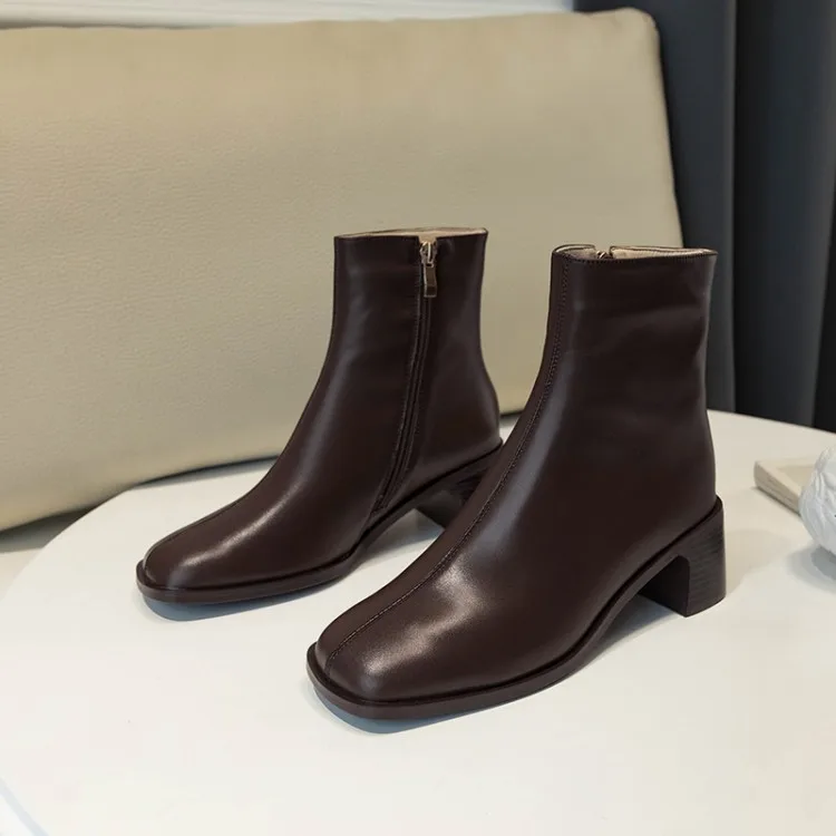 Женские ботильоны из коровьей кожи MLJUESE коричневые вечерние ботинки на молнии с