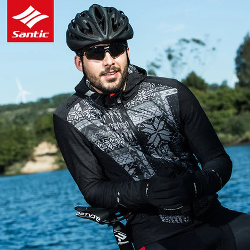 Santic зимняя куртка для велоспорта мужская термо флисовая MTB велосипедная одежда ветрозащитная куртка для езды на велосипеде Спортивная одежда для бега
