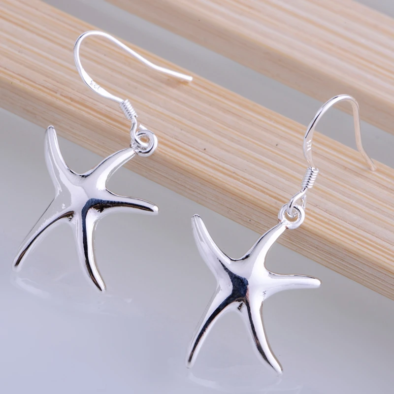 Женские серьги starfish блестящие из серебра 925 пробы с покрытием LQ E062|silver plated