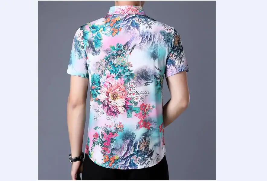 

Hot sale summer 2018 mens flowers printing clothers male short sleeve casual floral dress shirts