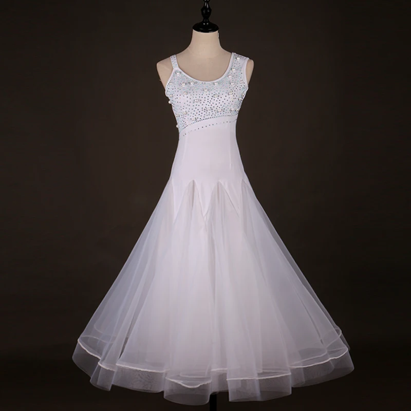Ballroom Competition Dance Dresses Women White diamond Waltz Tango Dancing Costume Lady's Cheap Standard Dress | Тематическая