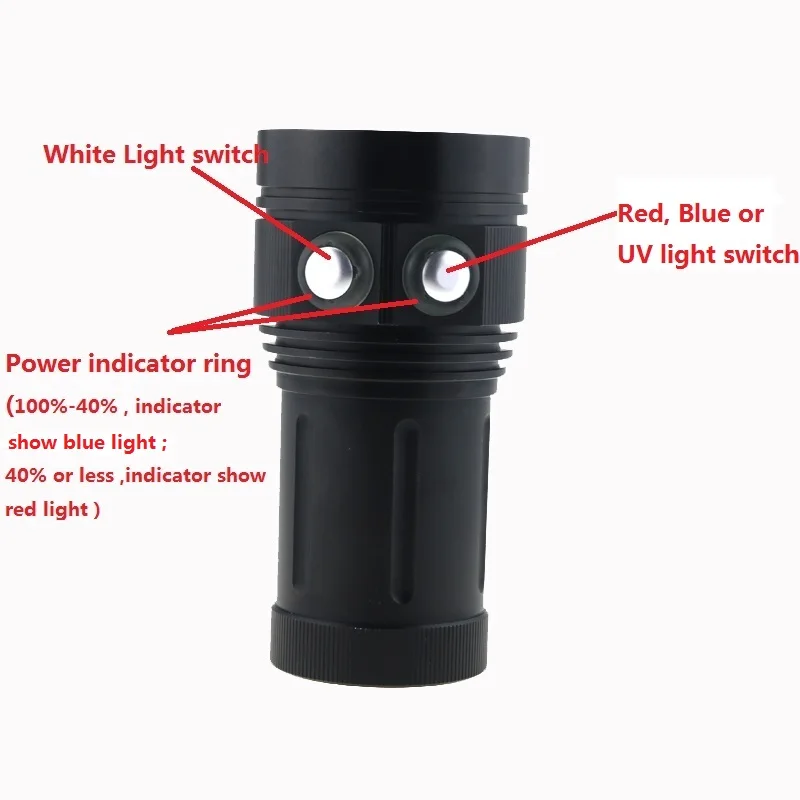 Светодиодные подводные видео 20000 люмен 6x CREE SST-90 белый светодиод+ 4x красный свет+ 4x УФ/синий свет Водонепроницаемый Дайвинг фонарик