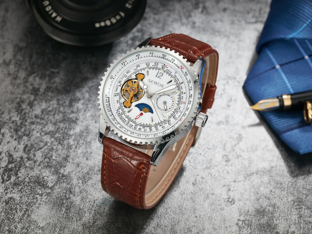 Tourbillon автоматические механические часы для мужчин SEWOR Топ Бренд роскошные