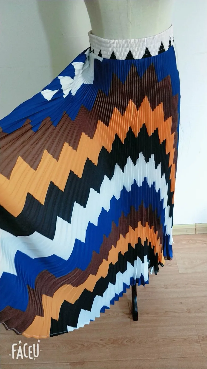

Korean Version High-end geometric pattern pleated skirt female 2018 summer fashion new high waist slim was thin retro skirt L970