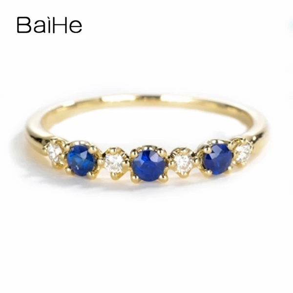 Yellow Gold BAIHE, 14 K, белое золото, сертифицировано, 2,5 мм, Круглый, натуральный, сапфиры, юбилей, обручальное кольцо для женщин, модное, элегантное, уникальное кольцо - Цвет камня: Yellow Gold