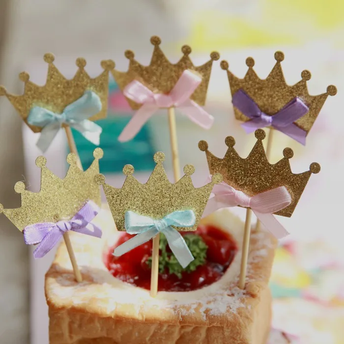 

30pcs Gold Glitter Crown Stars Cupcake Topper Kids Birthday Party Decorations Baby Shower Cake Decorating Party Supplies