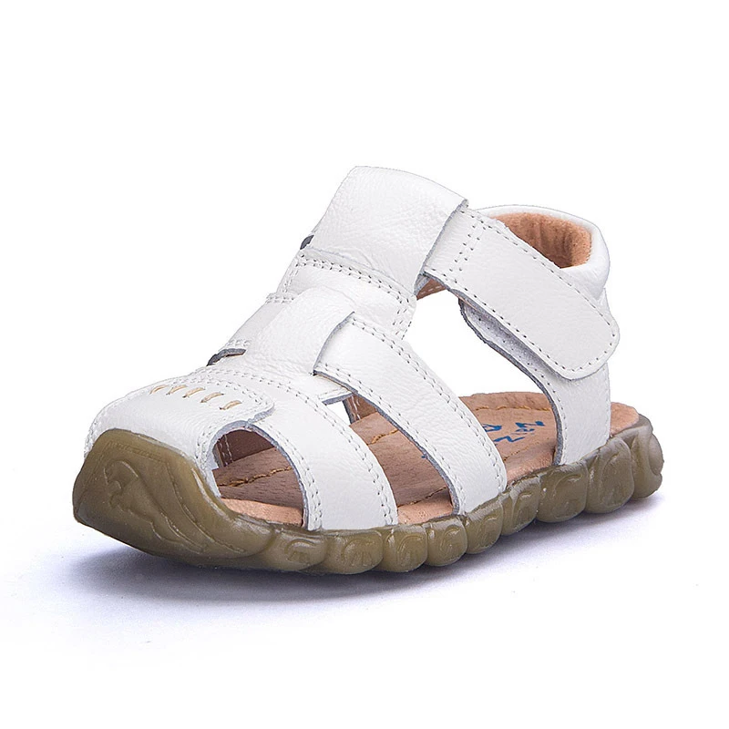 

2018 Boys soft Leather Sandals with Cow Muscle Bottom, Solid kids Beach Shoes for summer