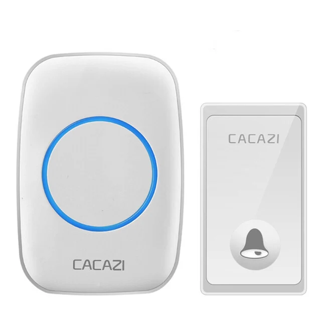 White 1x1 CACAZI беспроводной дверной звонок с автономным питанием без батареи Водонепроницаемый светодиодный фонарик США ЕС вилка Домашний Беспроводной дверной звонок 1 2 кнопки 1 2 приемника - Цвет: White 1x1