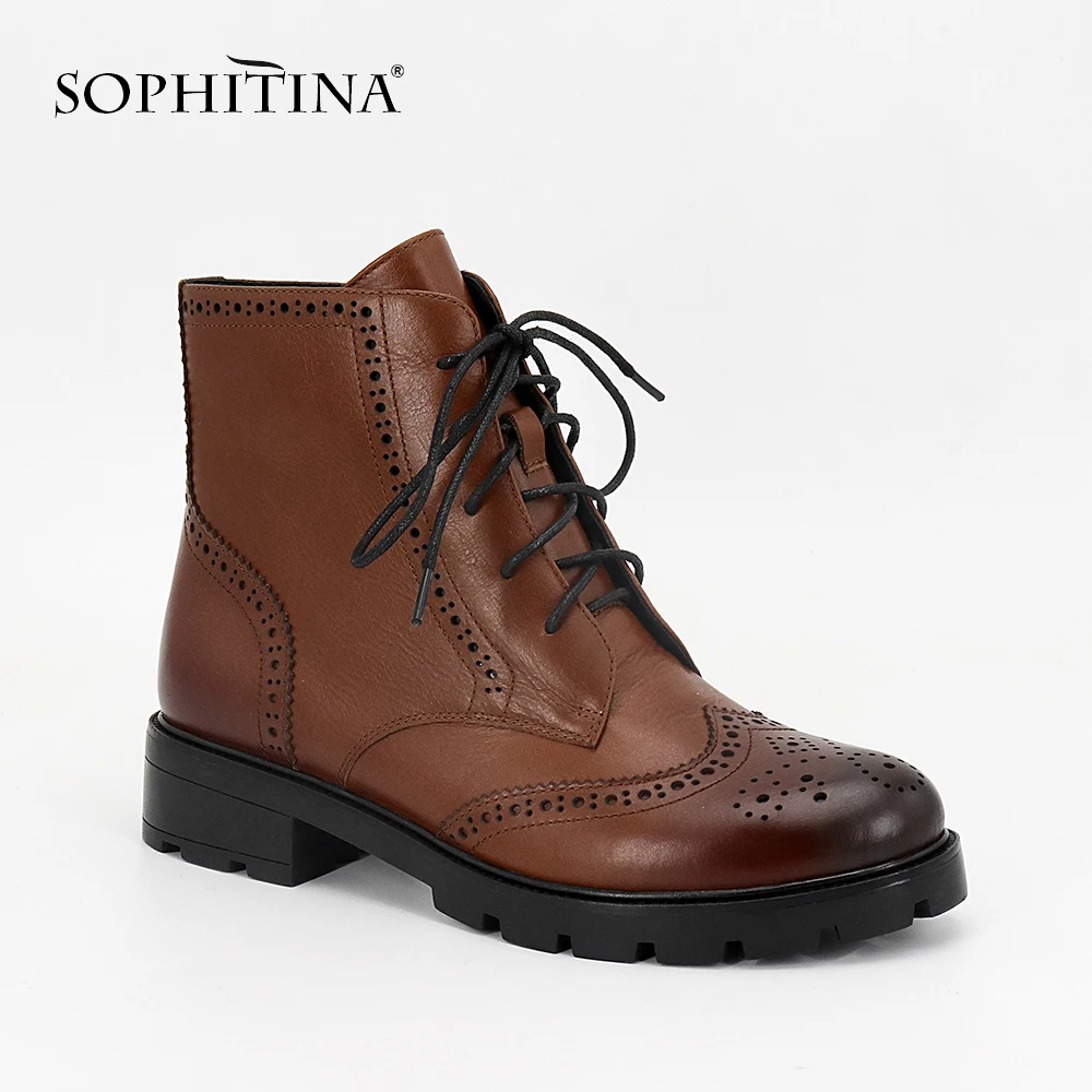 SOPHITINA/новые женские ботильоны Обувь из натуральной кожи с круглым носком на