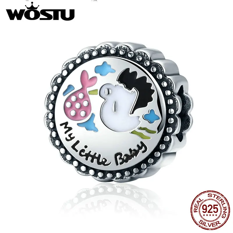 WOSTU, новинка, 925 пробы, серебряный, милый, маленький аист, круглые бусины, подходит для девочек, браслет, сделай сам, изготовление ювелирных изделий, FIC504