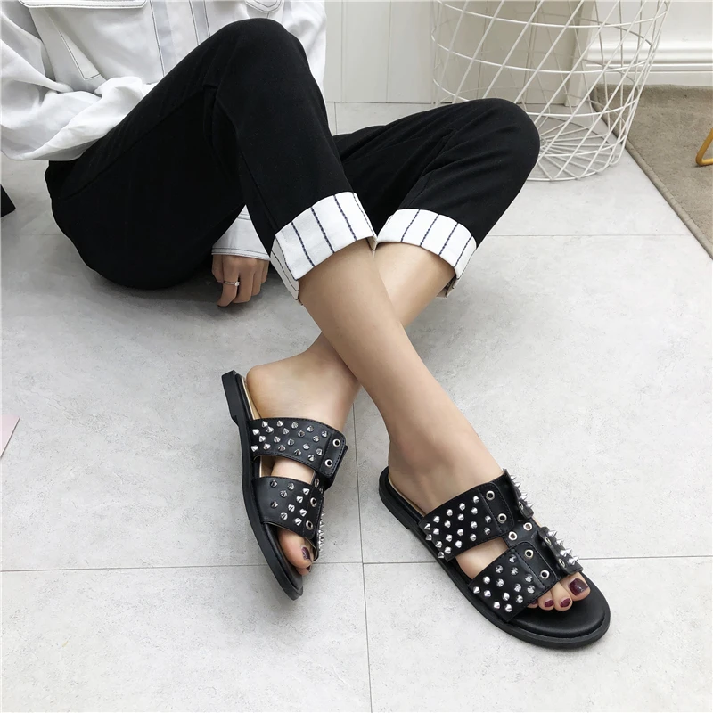 Wellwalk/Роскошные шлепанцы женские домашние тапочки с заклепками сандалии на