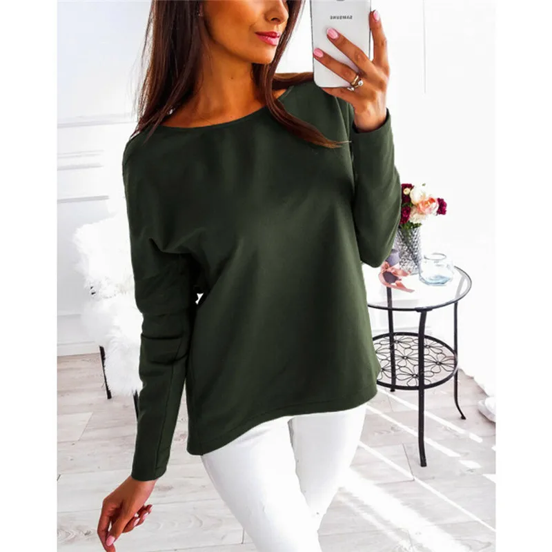 Женский джемпер с длинными рукавами однотонный свободный размера плюс