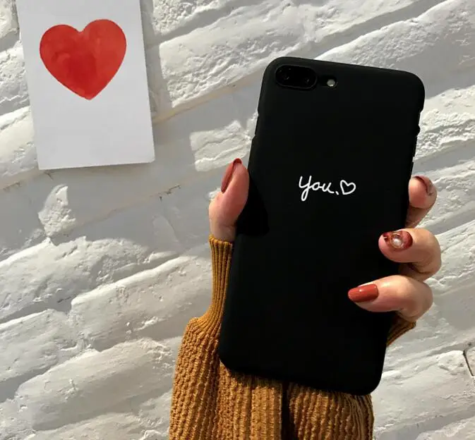 MYSUN Pink Me Black You love Heart shape Lovers PC жесткий чехол для телефона Fundas Coque для iphone 6 S 7 7Plus 6 S 6Plus 8 8Plus X