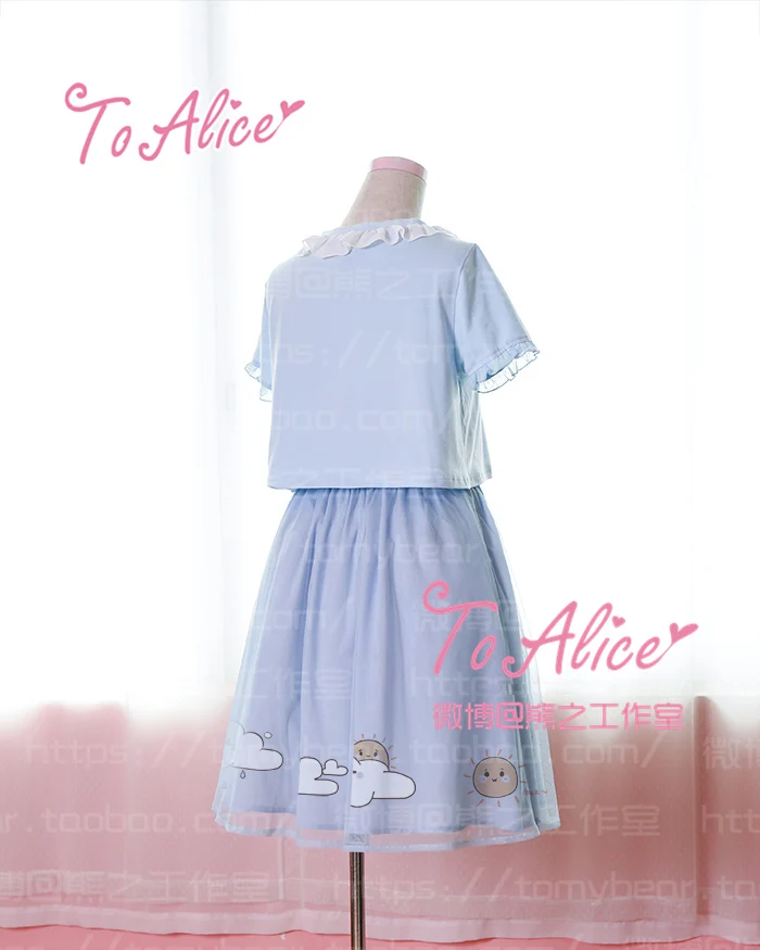 Супермилый костюм небесного кота Cloulds Shoujou Kawaii Baby Blue короткая футболка и сетчатая
