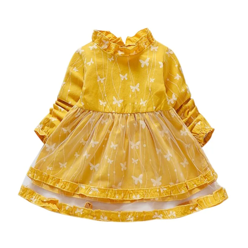 Детское кружевное платье принцессы с бабочками детская одежда длинными рукавами