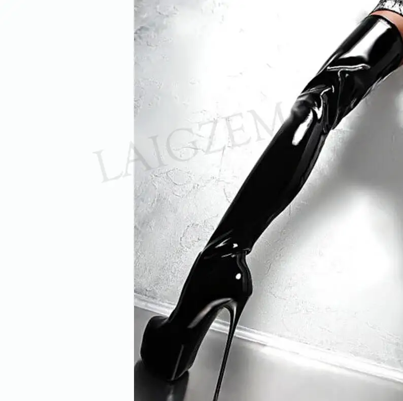 LGZ442 Black Patent LAIGZEM/модные женские сапоги выше колена женская обувь из искусственной лакированной и матовой кожи с боковой молнией женская обувь; Botines Mujer; большой размер 52 - Цвет: LGZ442 Black Patent