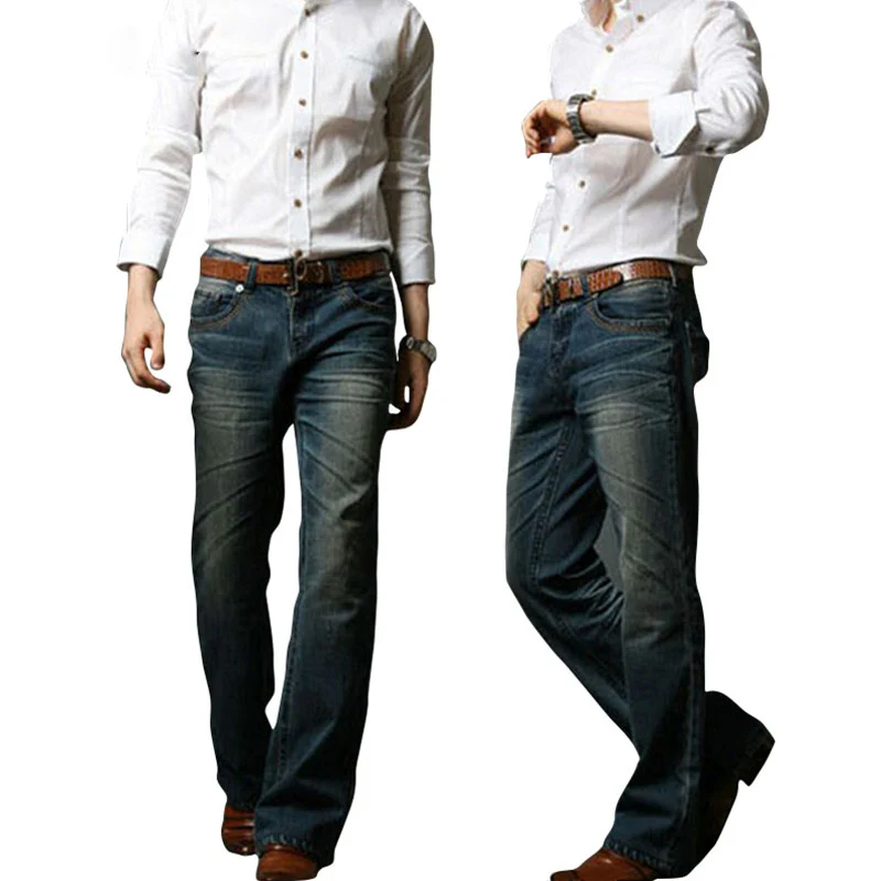 Мужские расклешенные джинсы Boot Cut ногу Flared Эластичный Slim Fit середине талии мужчины Modis дизайнерские классические джинсы брюки байкер джинсы