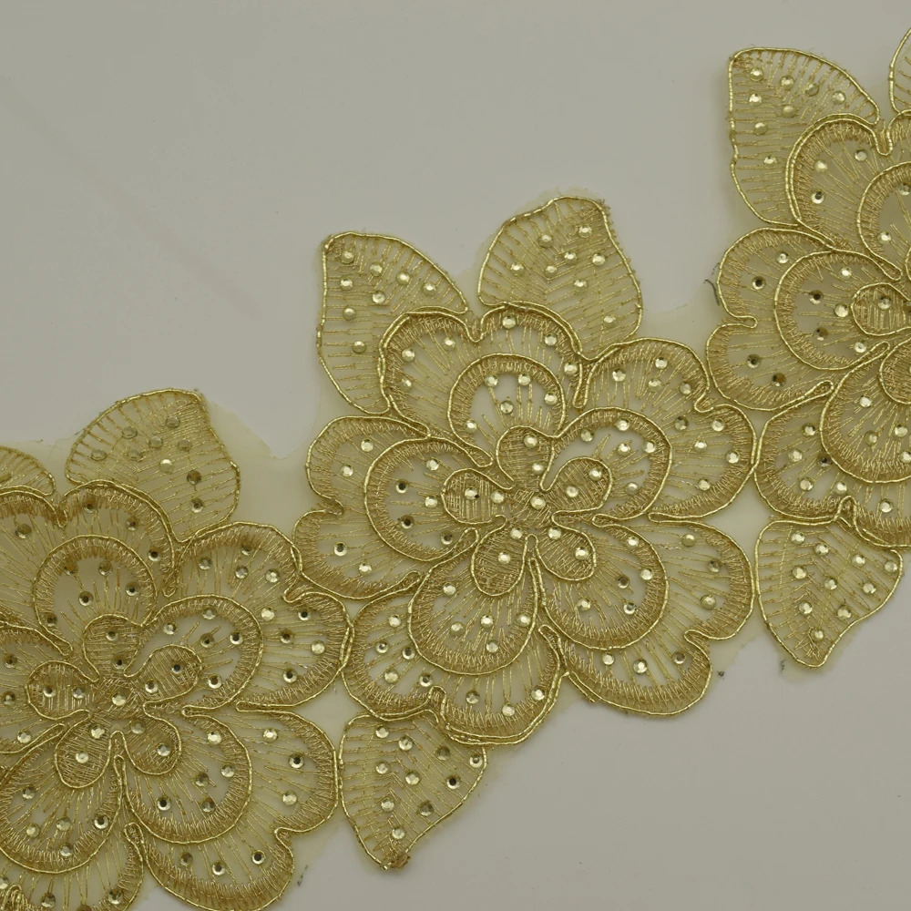 10 ярдов Золотая кружевная отделка стразы с вышивкой свадебная фата для невесты