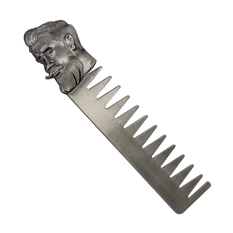 Silver Mythus грубой зубцы гребня Металлическая щетка для распутывания волос Для мужчин парикмахерские Расческа с широкими зубчиками щетка для волос Портативный Борода Усы массаж инструменты - Цвет: Silver