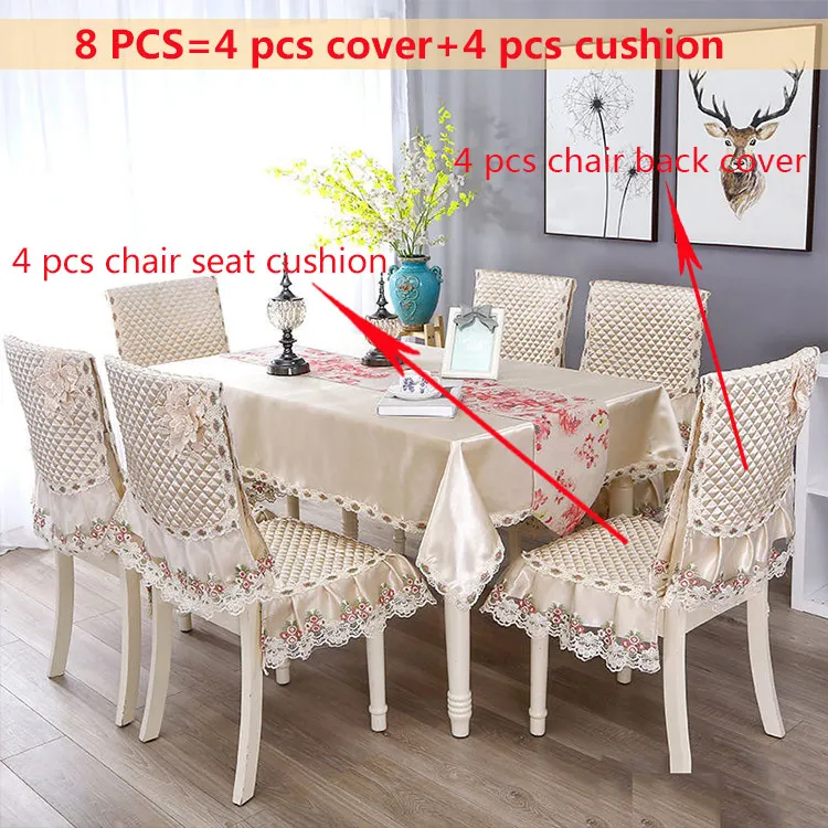 Beige 8pcs Прямоугольная Водонепроницаемая Подушка на стул Обложка жаккард Роскошная скатерть для обеденного стола Набор Элегантное свадебное украшение винтажная скатерть - Цвет: Beige 8pcs