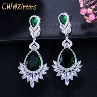 cwwzircons romantic wedding souvenir jewelry long drop cz crystal green bridal wedding chandelier earring for bride cz112