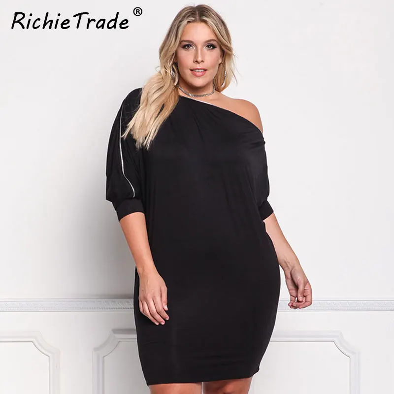 Женское платье на молнии RICHIETRADE однотонное черное с асимметричным вырезом и