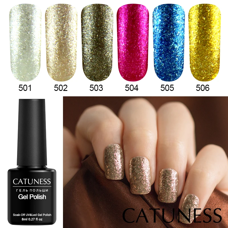 CATUNESS UV Gel Nail Polish Glitter Platinum Soak Off 8 Ml Paint Primer 12 Colors Semi Permanent Luck Lacquer | Красота и здоровье