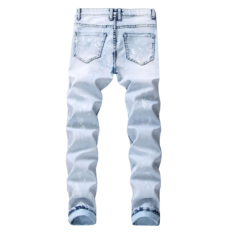 HMILY Fashion Men Holes Jeans European High Street Motorcycle Biker Hip Hop Ripped Slim Pants Male Dropshipping | Мужская одежда