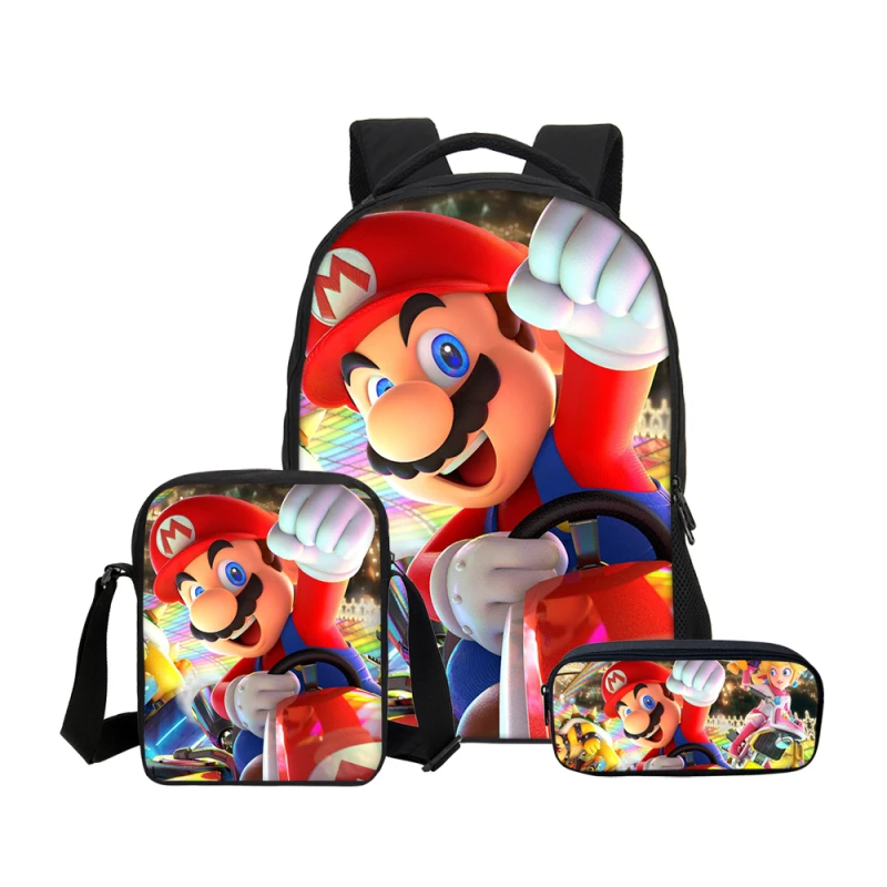 

Cartoon Super Mario 3D Printing Backpacks For Boys Girls Kid 3Pcs/Set School Bag Bookbag Shoulder Bag Children Mochila Escolar