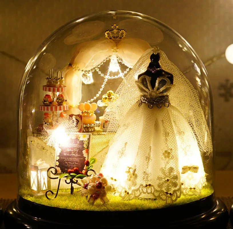 

Diy Mini Cottage Love Eternal Model doll house Music Box with Transparent Cover,wedding gift,valentine gift