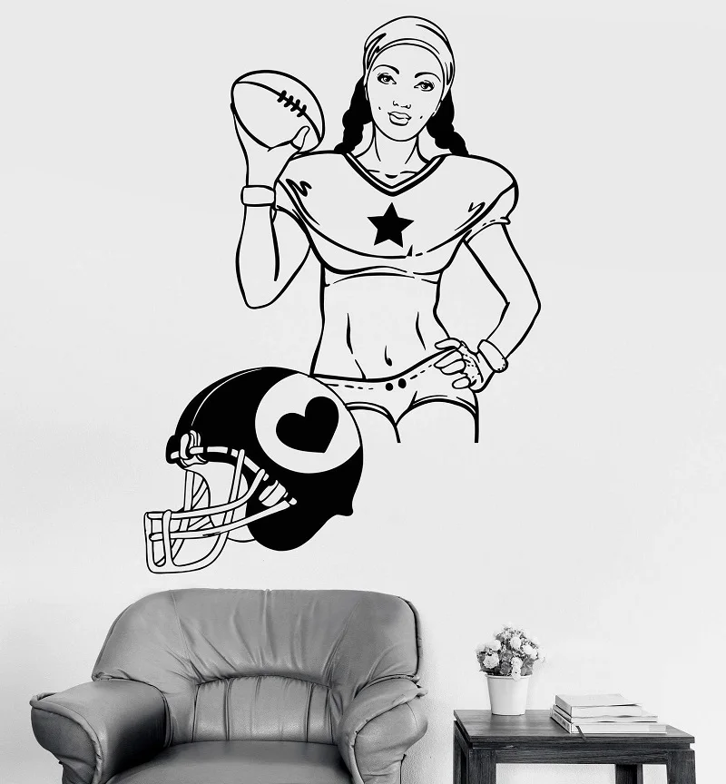 

Vinyl wall applique woman American football sports girl helmet sticker home living room handsome fashion wall stickers ZQ09